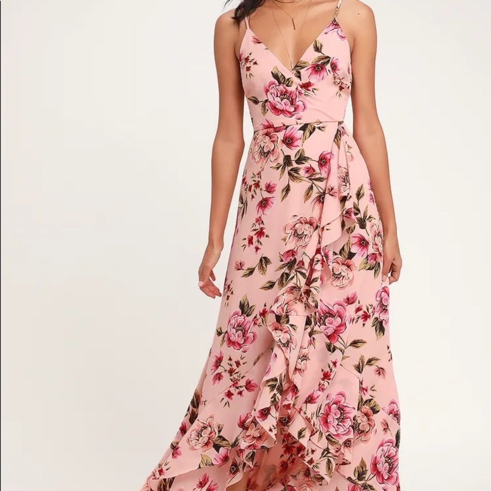 Lulu’s pink, floral, maxi dress